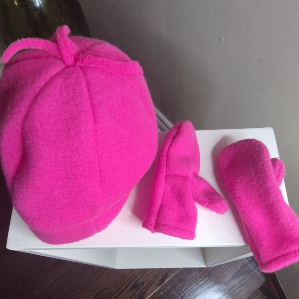 Bright Pink Fleece Hat and Mittens Set